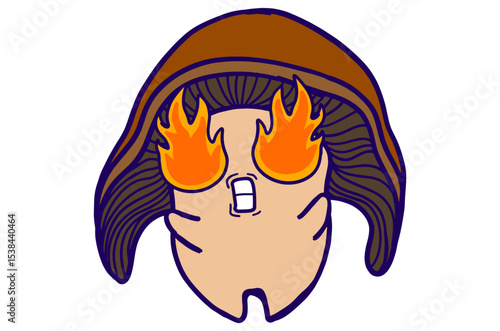 Burning Passionate Expression Mushrooms Cartoon Set