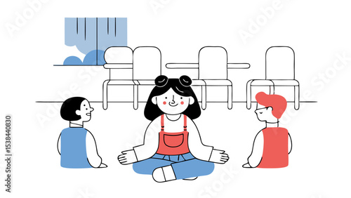 Girl Leading a Meditation or Storytelling Session with Children