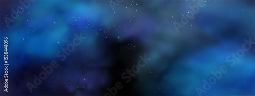Luxury navy blue night sky background with golden stars, magical glitter, and bokeh sparkle. 