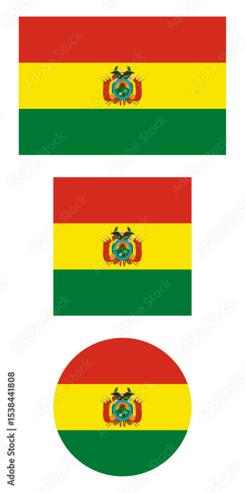Fototapeta premium Bolivia flag PNG vector. Bolivia square and round icon isolated on transparent PNG background. Bolivia flag icon.
