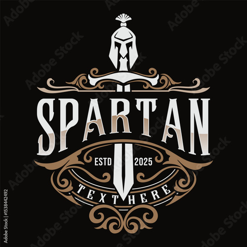 Spartan vector logo, spartan sword and helmet, vintage style, Vector Illustration design