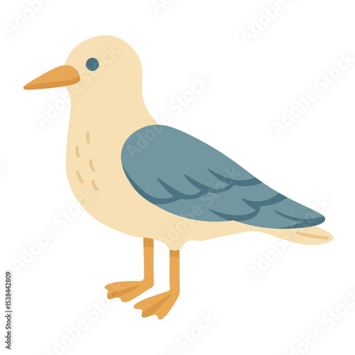Cartoon seagull bird in flat marine style. Vector illustration with soft colors for summer design.