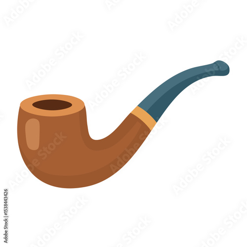 Cartoon smoking pipe in flat style. Vector illustration with brown and blue curved shape.