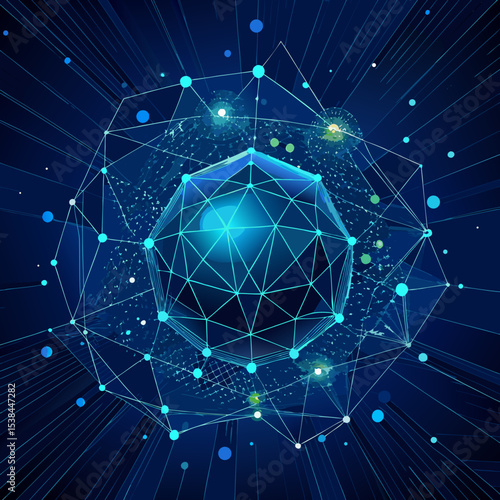 Abstract Technology Background with Geometric Shapes Lines and Dots in Blue Tones