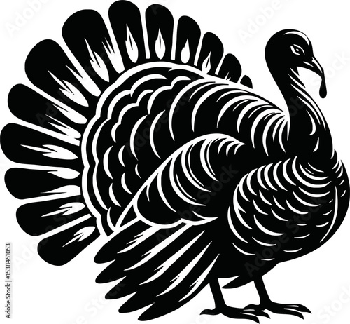 Silhouette turkey bird isolated vector art on white background