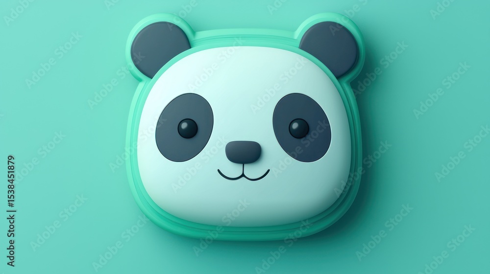 Fototapeta premium Cute Panda Face, 3D Rendered, Flat Design, Mint Background, Children's Illustration
