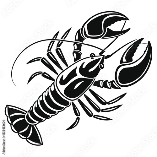 Bold monochrome lobster presents formidable claws in this striking silhouette art piece
