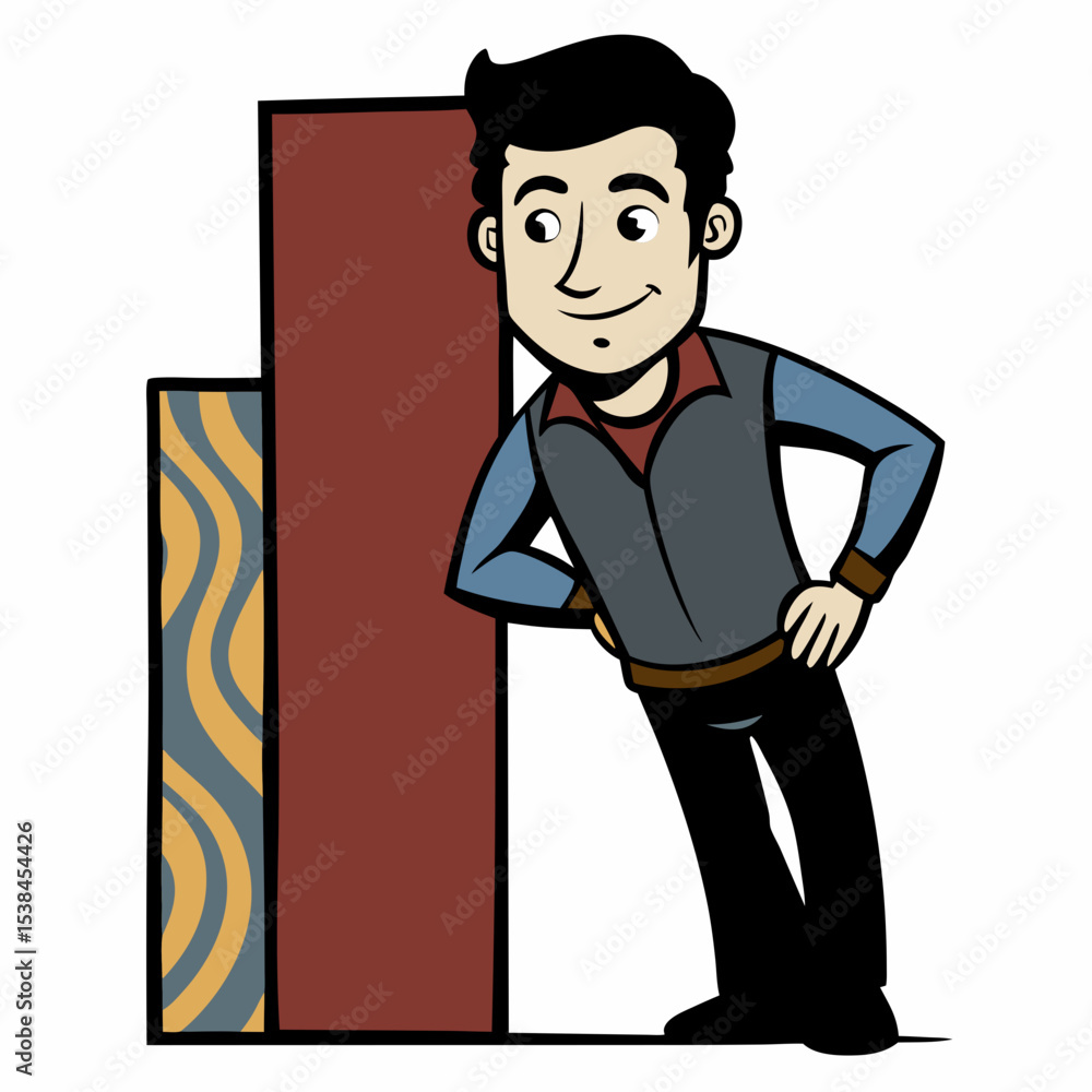 Creative Man Leaning Against Wall on Hips Vector Illustration | Relaxed Male Pose for Lifestyle, Fashion, and Character Design Creative Man Leaning Against Wall on Hips Vector Illustration | Relaxed Male Pose for Lifestyle, Fashion, and Character Design