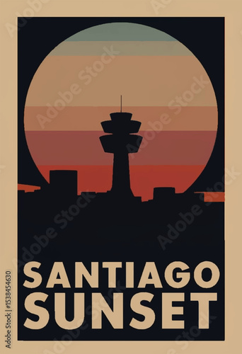 Urban Landmark Highlighted in Vibrant Minimalist Sunset Design