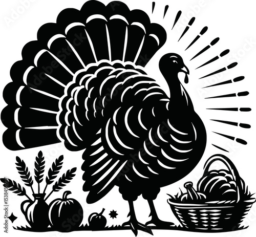 Silhouette turkey bird isolated vector art on white background