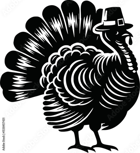 Silhouette turkey bird isolated vector art on white background
