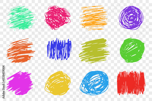 A collection of colorful and diverse scribbles in various shapes and patterns. These designs are suitable for artistic or decorative purposes, highlighting creativity and originality