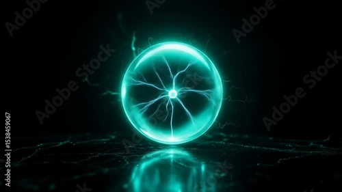 Wallpaper Mural Electro Plasma Ball Effect with Glowing Lightnings and Reflections on Dark Background Torontodigital.ca