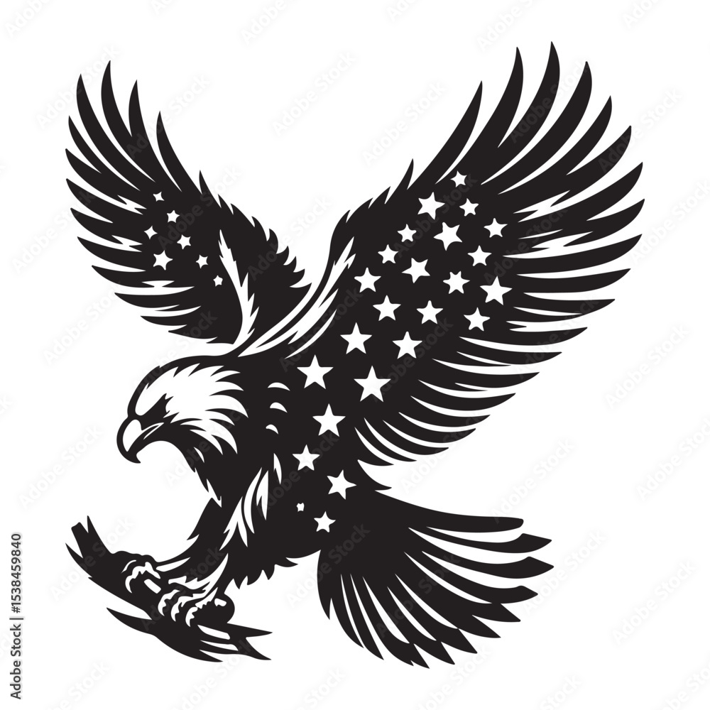 Fototapeta premium Vintage Bald Eagle Perch Vector – Patriotic Bird Silhouette Design