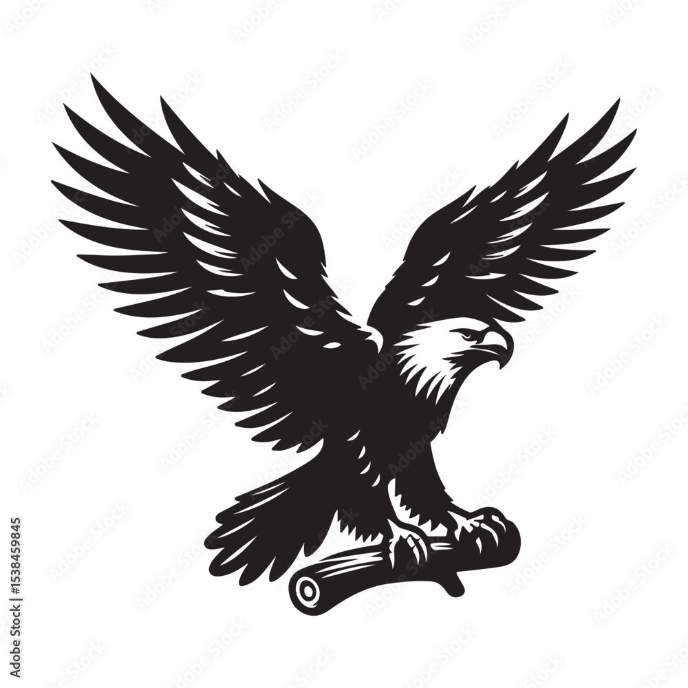 Obraz premium Vintage Bald Eagle Perch Vector – Patriotic Bird Silhouette Design