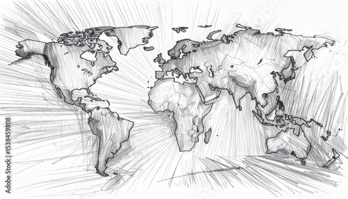 Fototapeta Naklejka Na Ścianę i Meble -  A drawing of a world map with a line drawing of the continents
