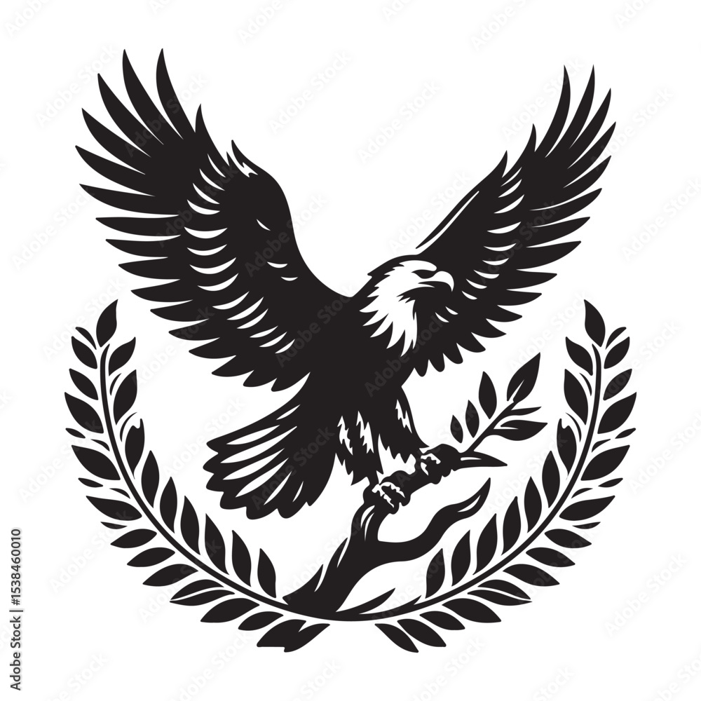Fototapeta premium Vintage Bald Eagle Perch Vector – Patriotic Bird Silhouette Design