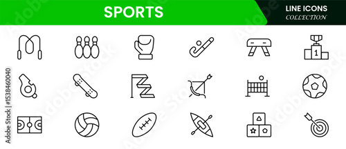 Sports and outdoor activities line icon set. Outline icon collection related to outdoor sports