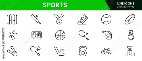 Sports and outdoor activities line icon set. Outline icon collection related to outdoor sports