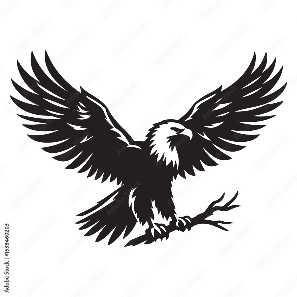 Fototapeta premium Vintage Bald Eagle Perch Vector – Patriotic Bird Silhouette Design