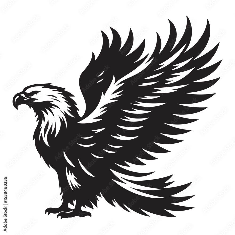 Fototapeta premium Vintage Bald Eagle Perch Vector – Patriotic Bird Silhouette Design