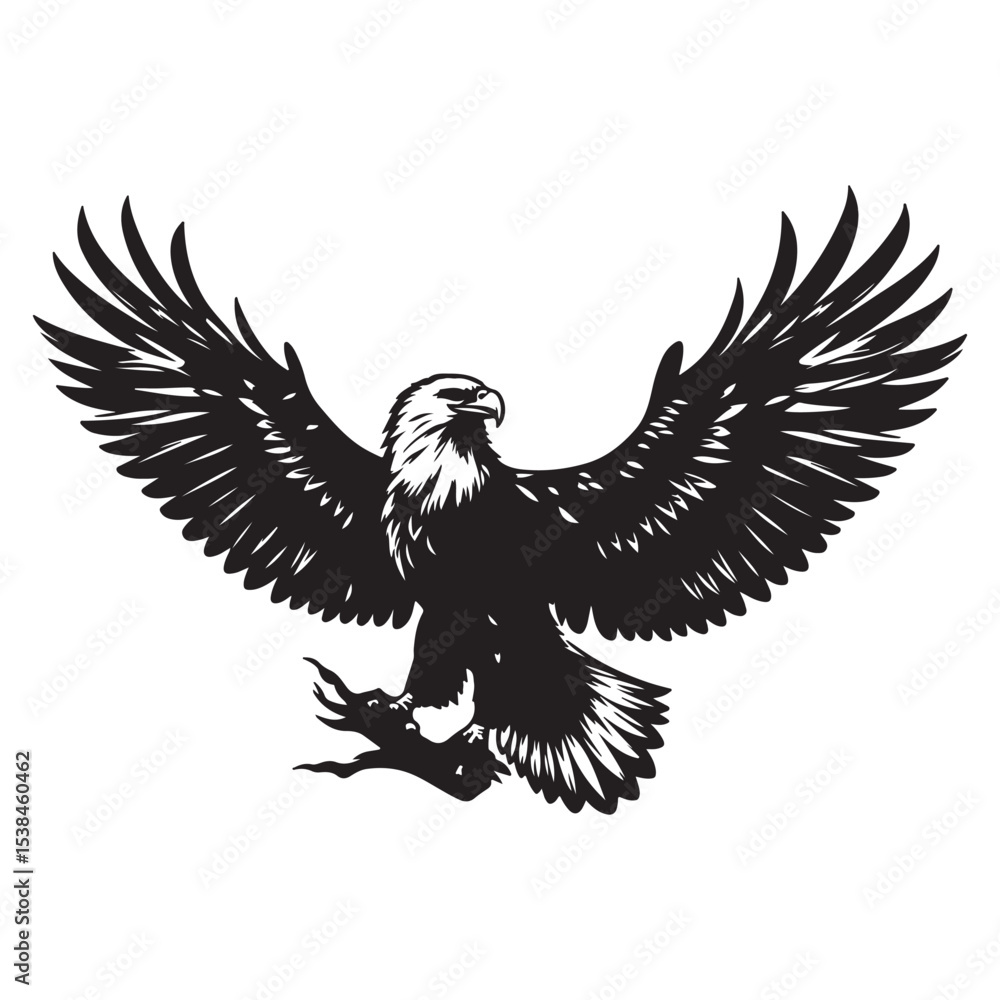 Obraz premium Vintage Bald Eagle Perch Vector – Patriotic Bird Silhouette Design