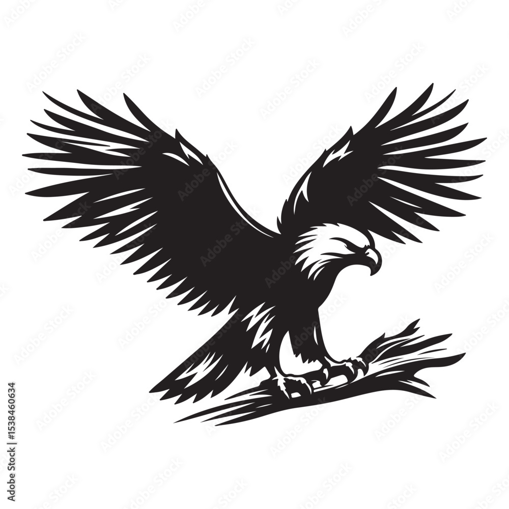 Fototapeta premium Vintage Bald Eagle Perch Vector – Patriotic Bird Silhouette Design