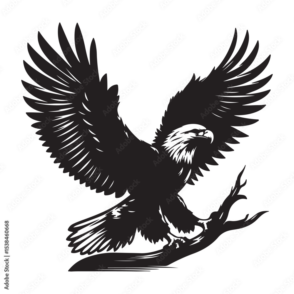 Fototapeta premium Vintage Bald Eagle Perch Vector – Patriotic Bird Silhouette Design