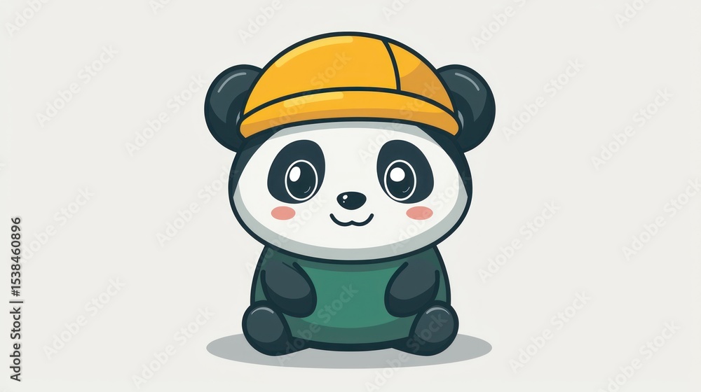 Cute cartoon panda worker sits Cute cartoon panda worker sits
