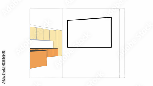 Modern Kitchen Design Plan with Blank TV Space