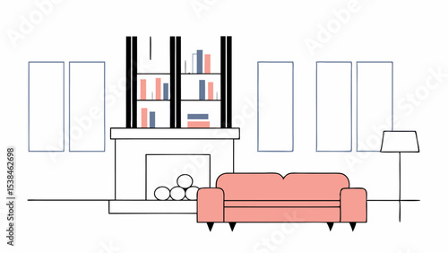 Cozy Living Room Interior with Fireplace and Sofa