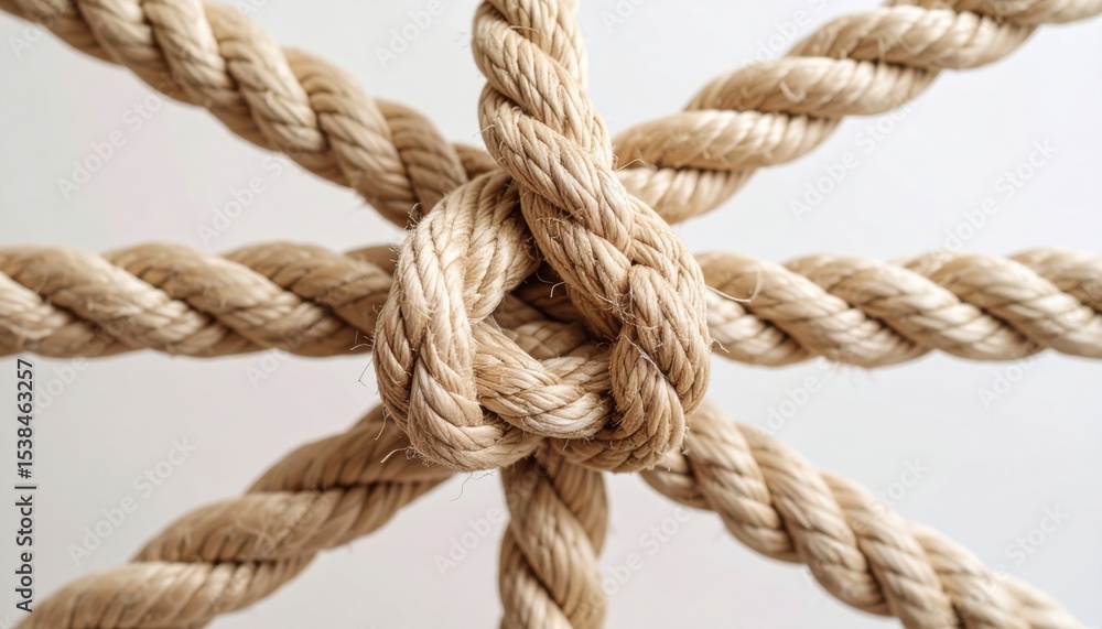 Intricate knot made from thick natural rope, symbolizing strength, unity, maritime culture, and traditional craftsmanship Intricate knot made from thick natural rope, symbolizing strength, unity, maritime culture, and traditional craftsmanship