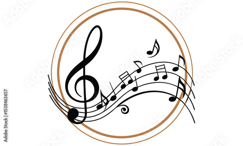 Elegant treble clef and musical notes design isolated on transparent background