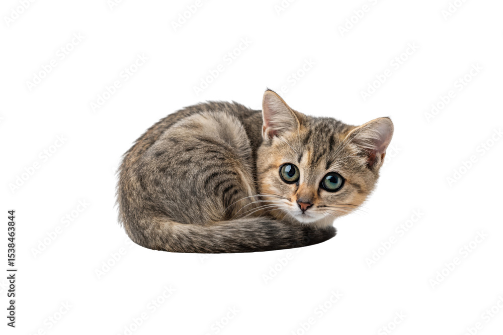 Adorable Sad Cat with Big Eyes Isolated on White Background
Adorable Sad Cat with Big Eyes Isolated on White Background