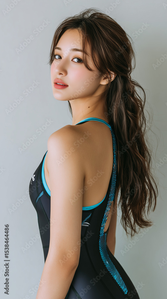 Fototapeta premium 水泳,美女, 女性, 水着, 美しい, 顔, モデル, 日本, 韓国, アジア