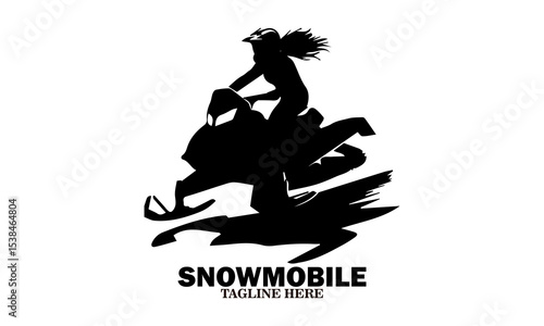 woman on a snowmobile outdoors vector illustration and snowmobile logo icon