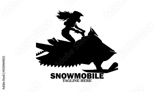 woman on a snowmobile outdoors vector illustration and snowmobile logo icon