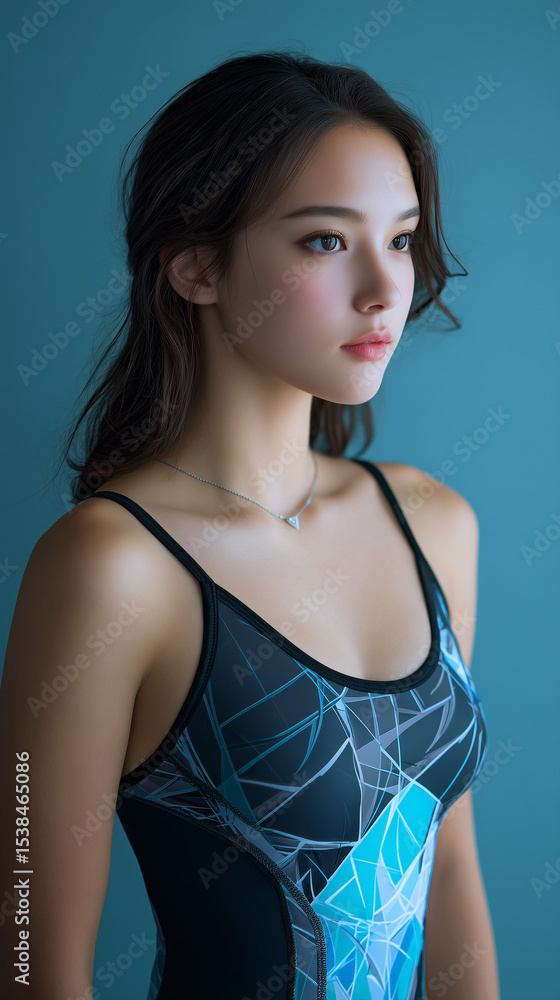 Naklejka premium 水泳,美女, 女性, 水着, 美しい, 顔, モデル, 日本, 韓国, アジア