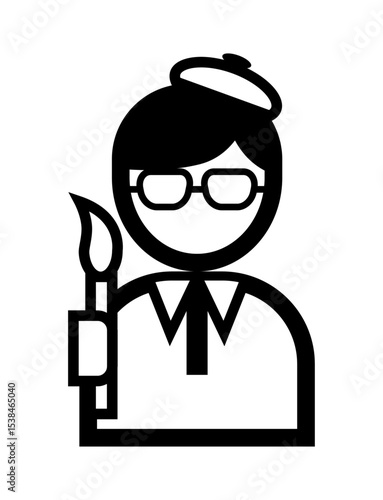 絵筆を持った画家のシンプルなモノクロイラストアイコン