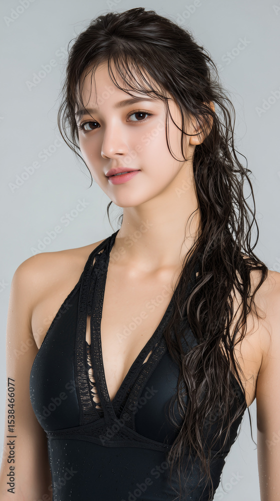 Naklejka premium 水泳,美女, 女性, 水着, 美しい, 顔, モデル, 日本, 韓国, アジア