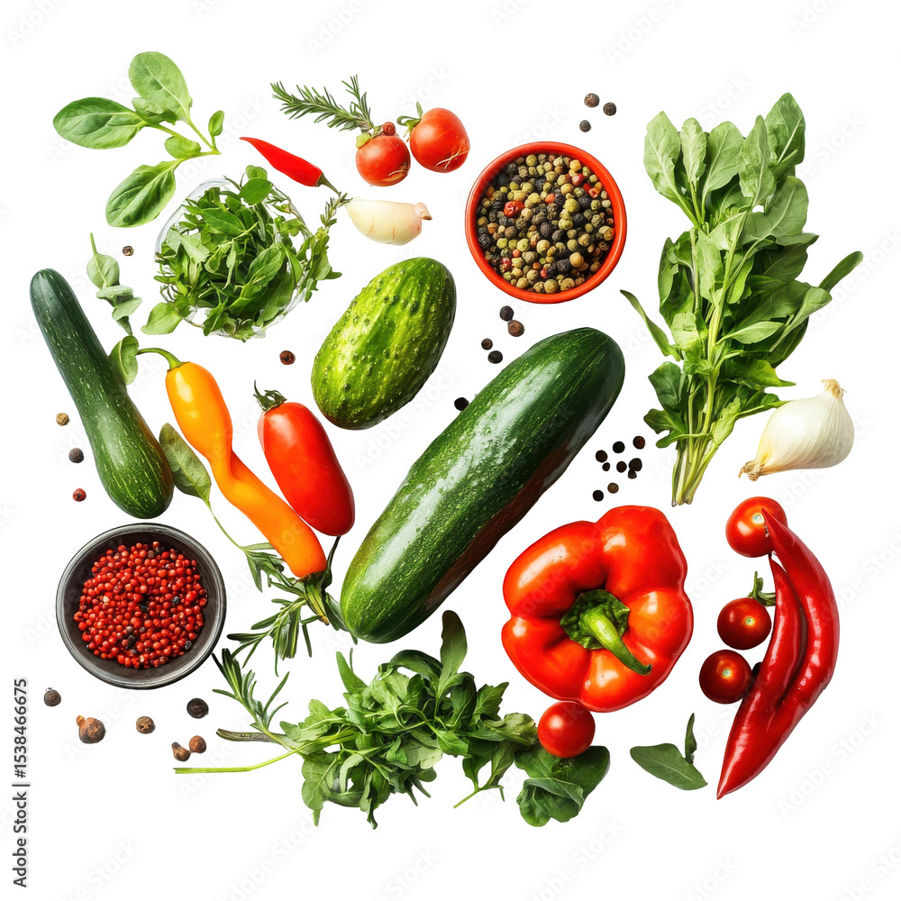 Fresh and Colorful Vegetables and Herbs Arranged on a Dark Surface for Healthy Cooking Inspiration on transparent background Fresh and Colorful Vegetables and Herbs Arranged on a Dark Surface for Healthy Cooking Inspiration on transparent background