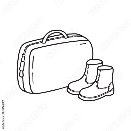Ugg boots next to a half zipped travel bag