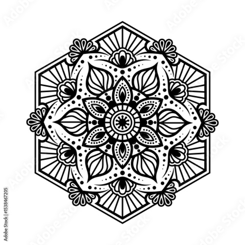 Hexa Mandala, decorative elements, Oriental pattern, vector illustration. Islam, Arabic, Indian, turkish, pakistan, chinese, ottoman motifs - Vector