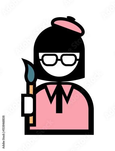 絵筆を持った画家のシンプルなカラーイラストアイコン