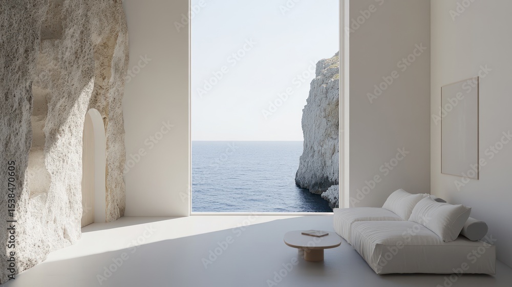 Coastal living room with a view of the sea. Coastal living room with a view of the sea.