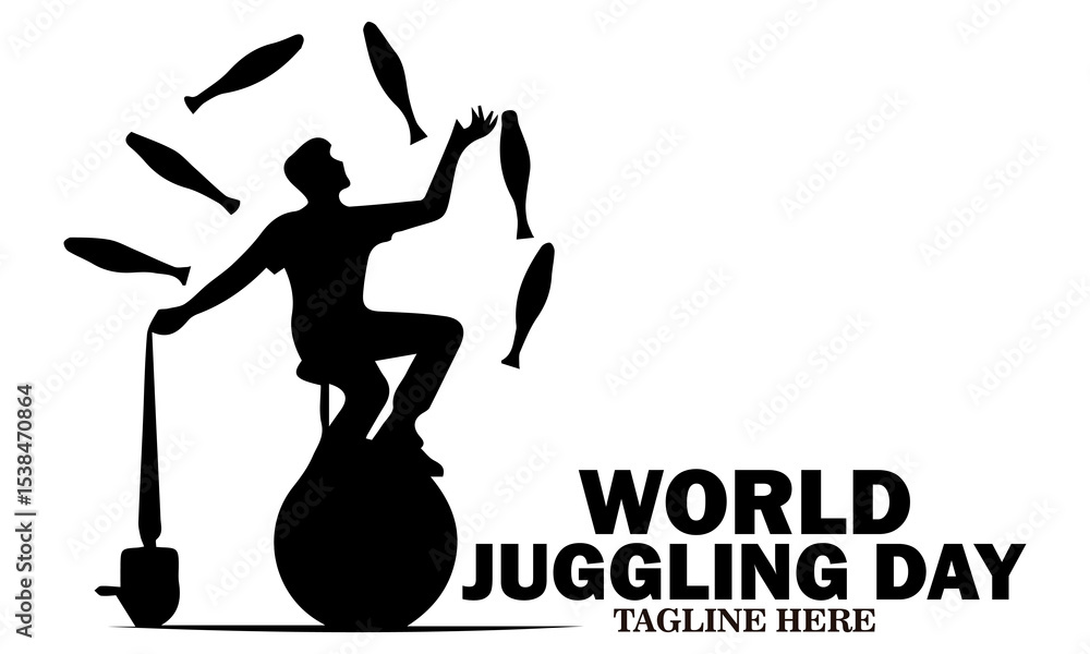 Naklejka premium World juggling day icon. World juggling day vector illustration, world juggling day logo design. Celebration with juggler standing