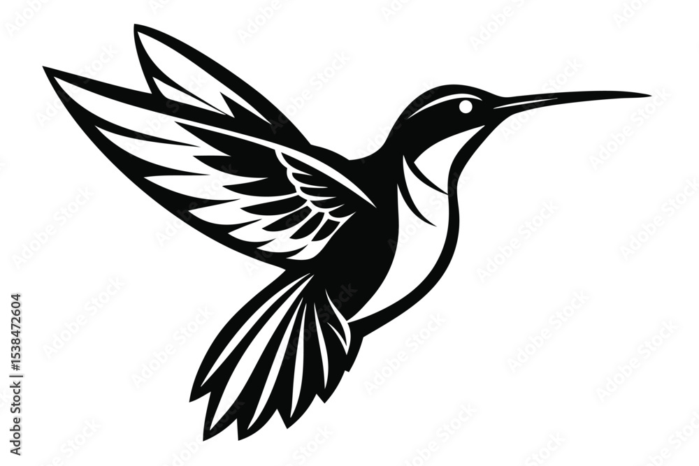 Obraz premium Stylish hummingbird flies with intricately detailed wings on a white background