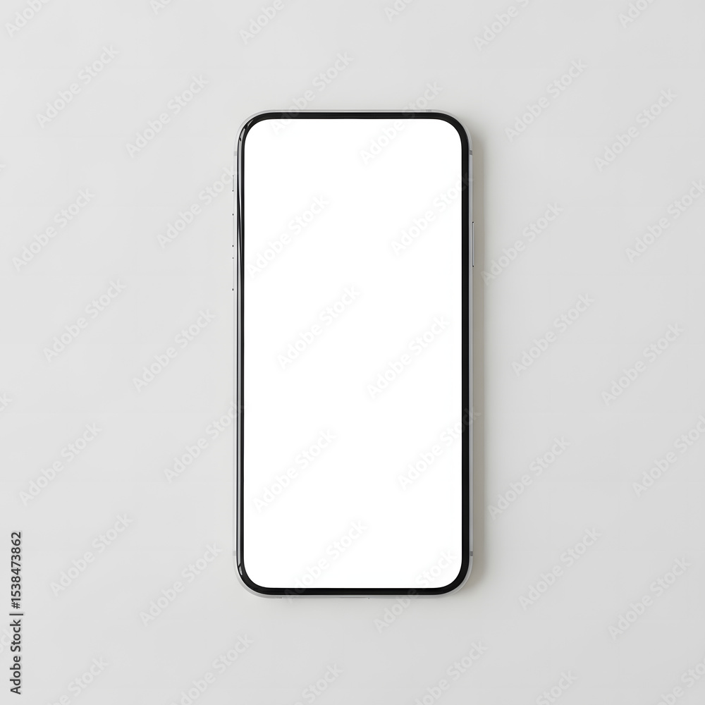 Smartphone with a blank white screen resting on a white surface, illuminated by sunlight. Smartphone with a blank white screen resting on a white surface, illuminated by sunlight.