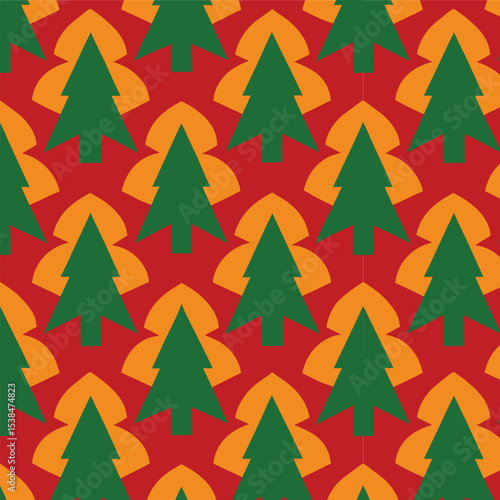  tree seamless pattern with winter holiday decoration, vector illustration design
