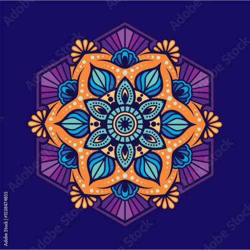 Hexa Mandala. Full Color, decorative elements, Oriental pattern, vector illustration. Islam, Arabic, Indian, turkish, pakistan, chinese, ottoman motifs - Vector